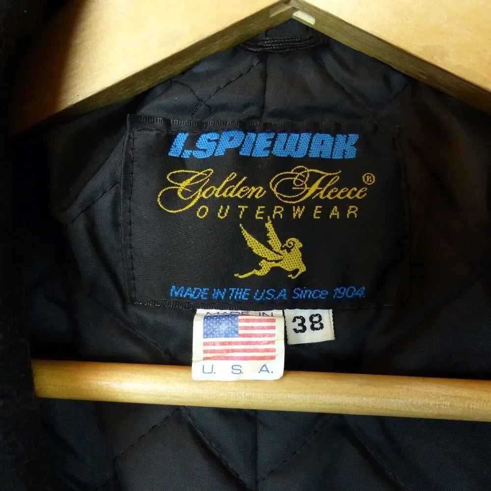 VTG I Spiewak Peacoat Mens 38 M Black Wool Naval Double Breasted Golden Fleece